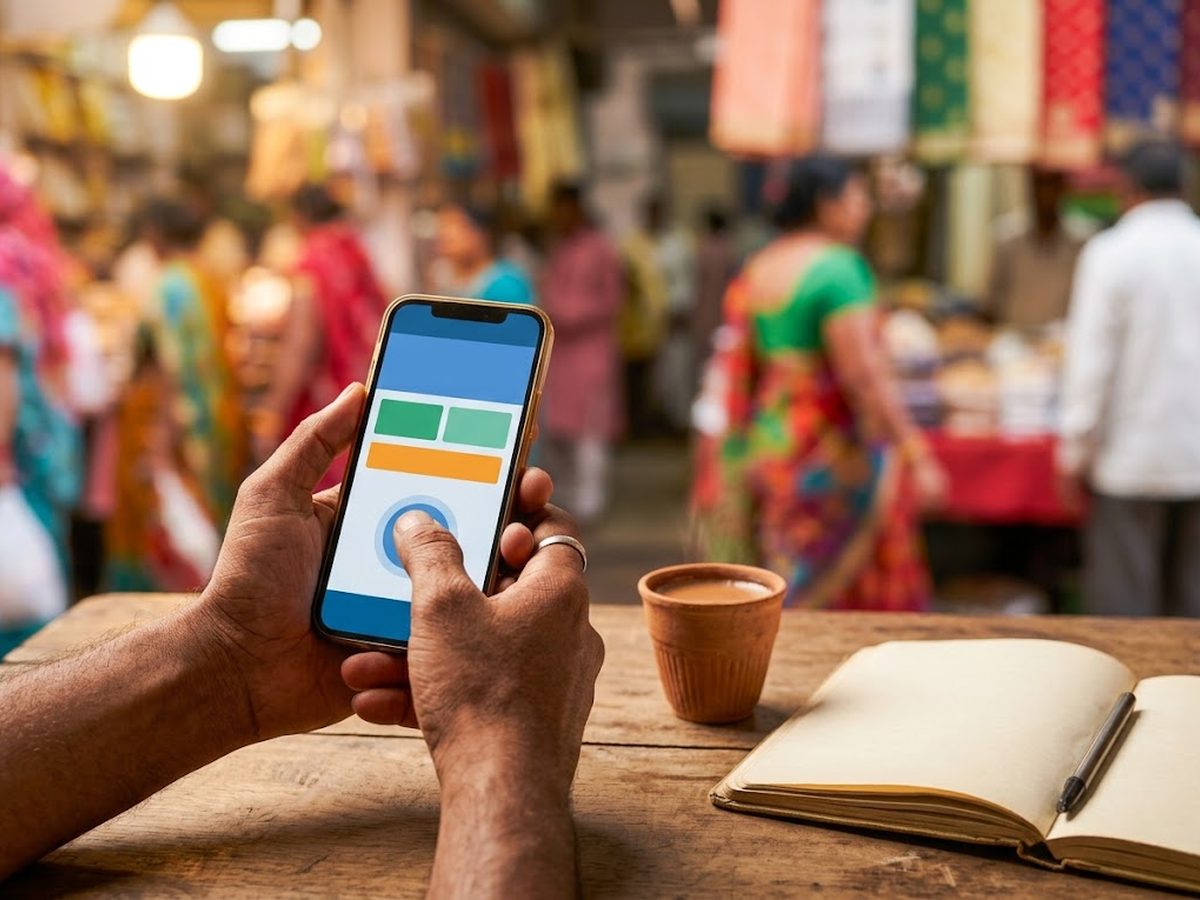 Seller hesitating over a payment on his phone