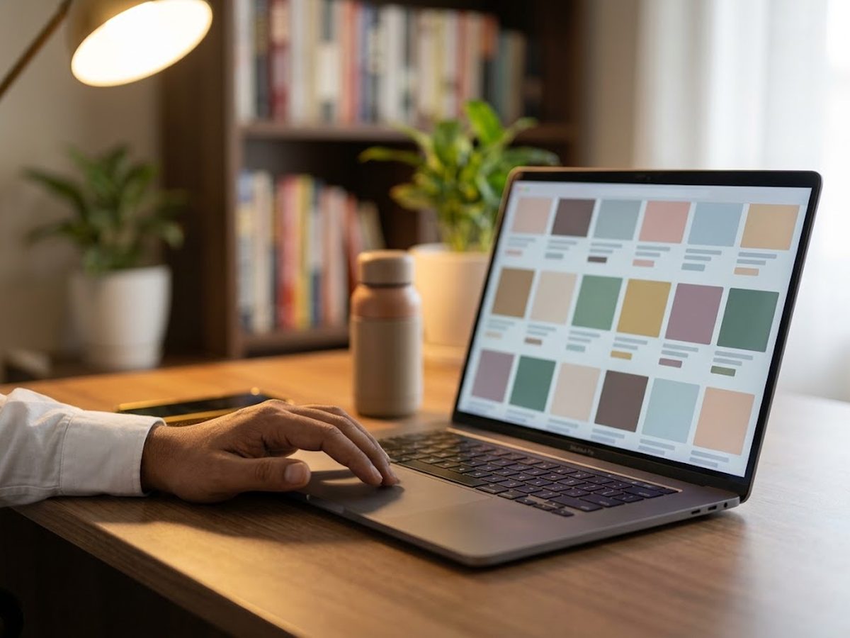Laptop showing a wholesale website on an Indian home-office desk