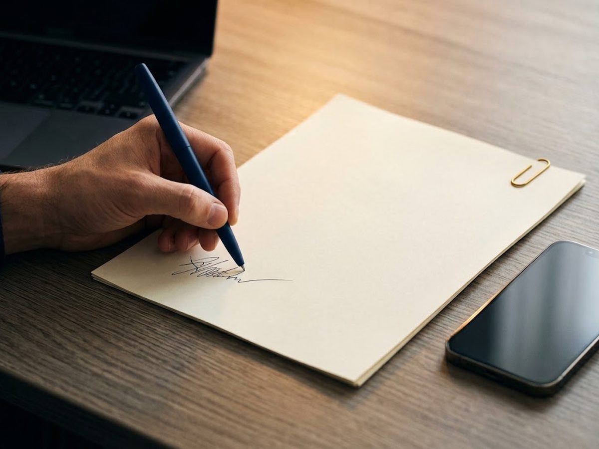 Seller signing an order confirmation