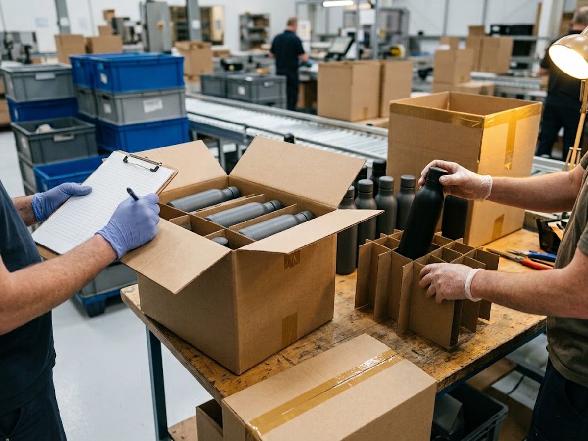 Goods being checked and packed into cartons