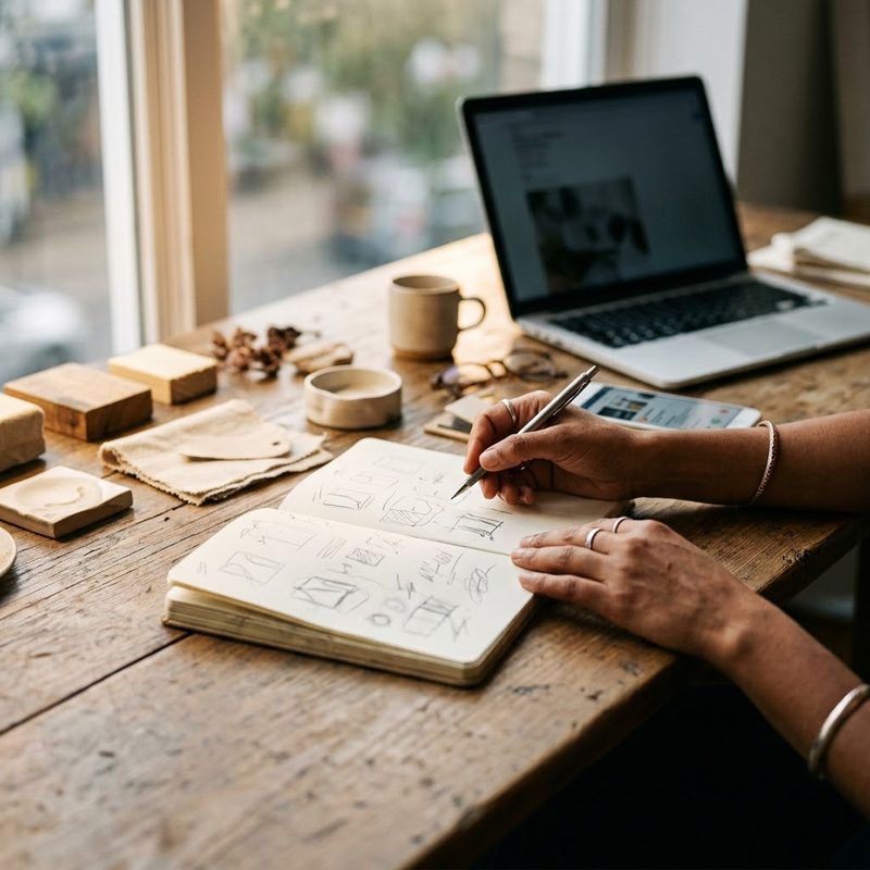 Seller planning products at her desk