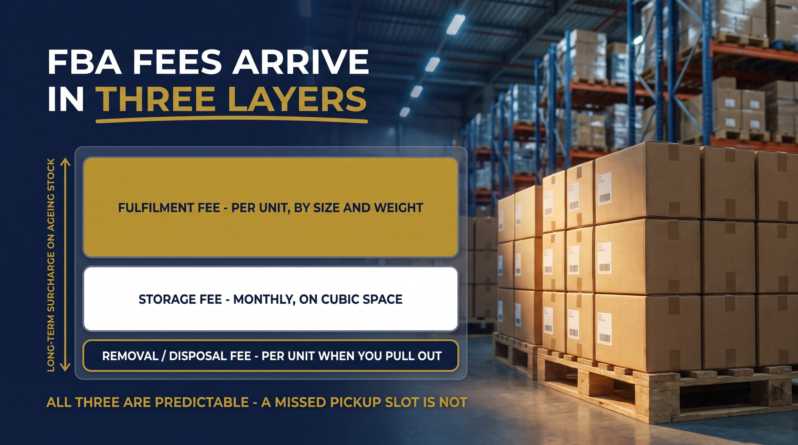 Breakdown of the FBA cost stack showing fulfilment, storage and removal fees