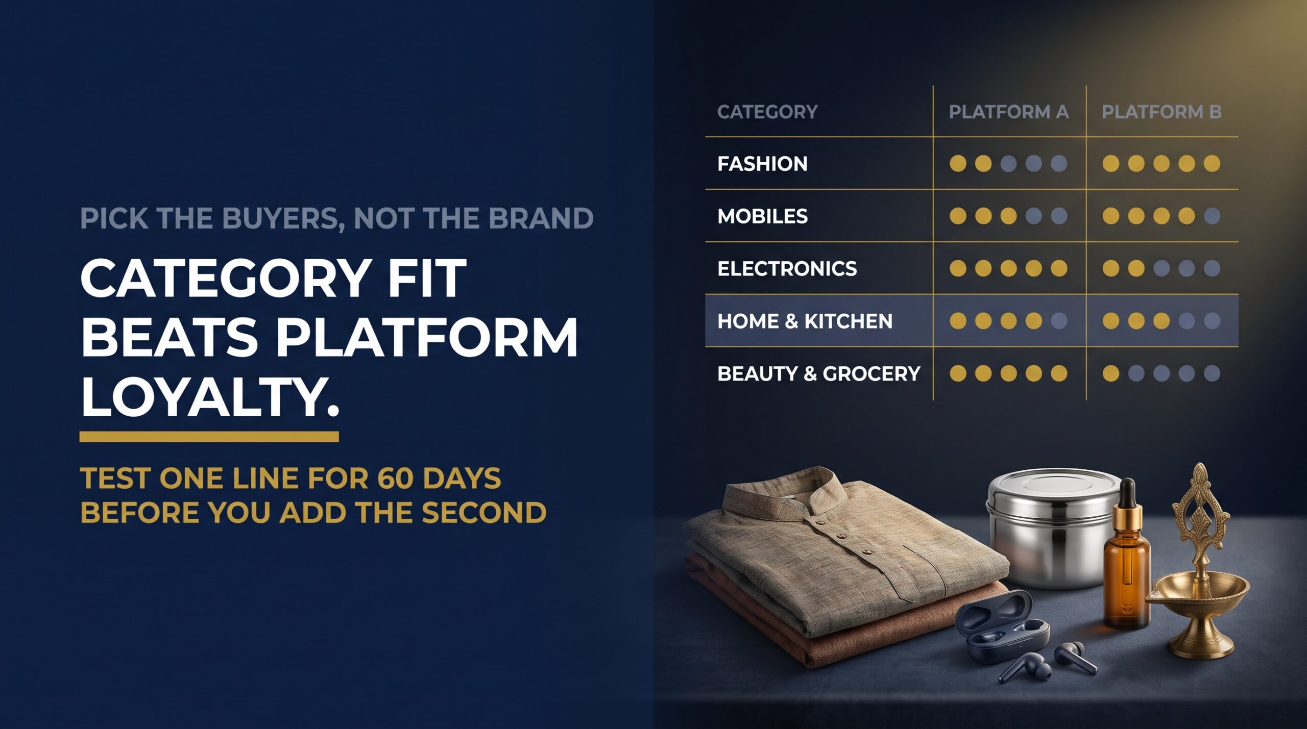 Grid comparing product categories and how each performs across two Indian marketplaces