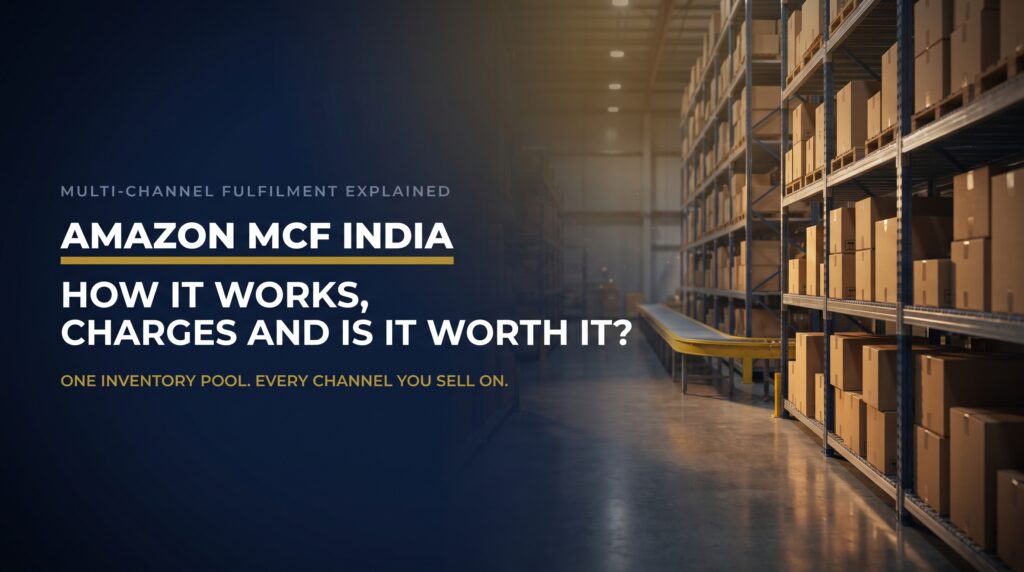 Featured title card for a guide to Amazon MCF India covering how it works, charges and whether it is worth it
