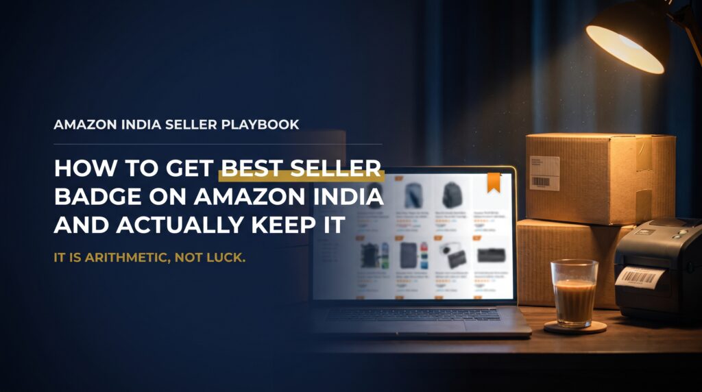Featured title card for a guide on winning and keeping the Amazon India Best Seller badge