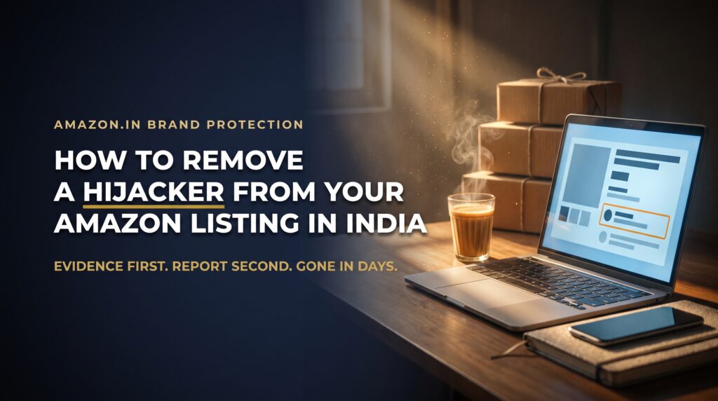 Featured title card for a guide on removing a hijacker from your Amazon listing in India