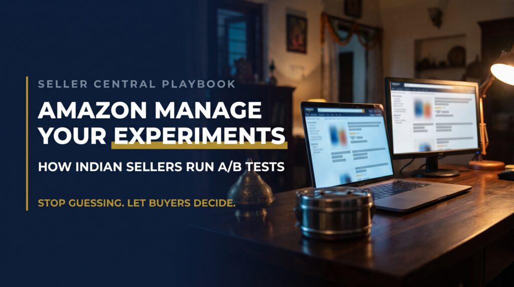 Featured title card for a guide on Amazon Manage Your Experiments and A/B testing for Indian sellers