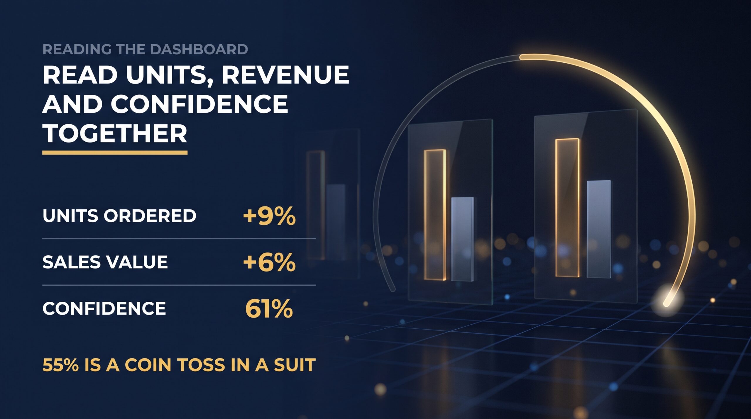 Data visual comparing units, revenue and a confidence percentage from an Amazon split test result dashboard