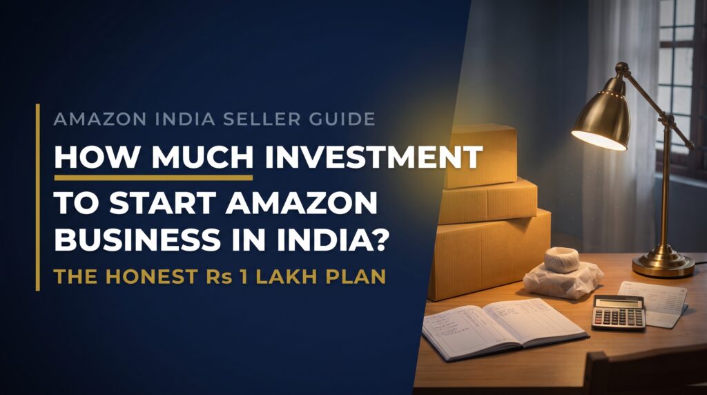 Title card reading how much investment to start Amazon business in India with a Rs 1 lakh plan