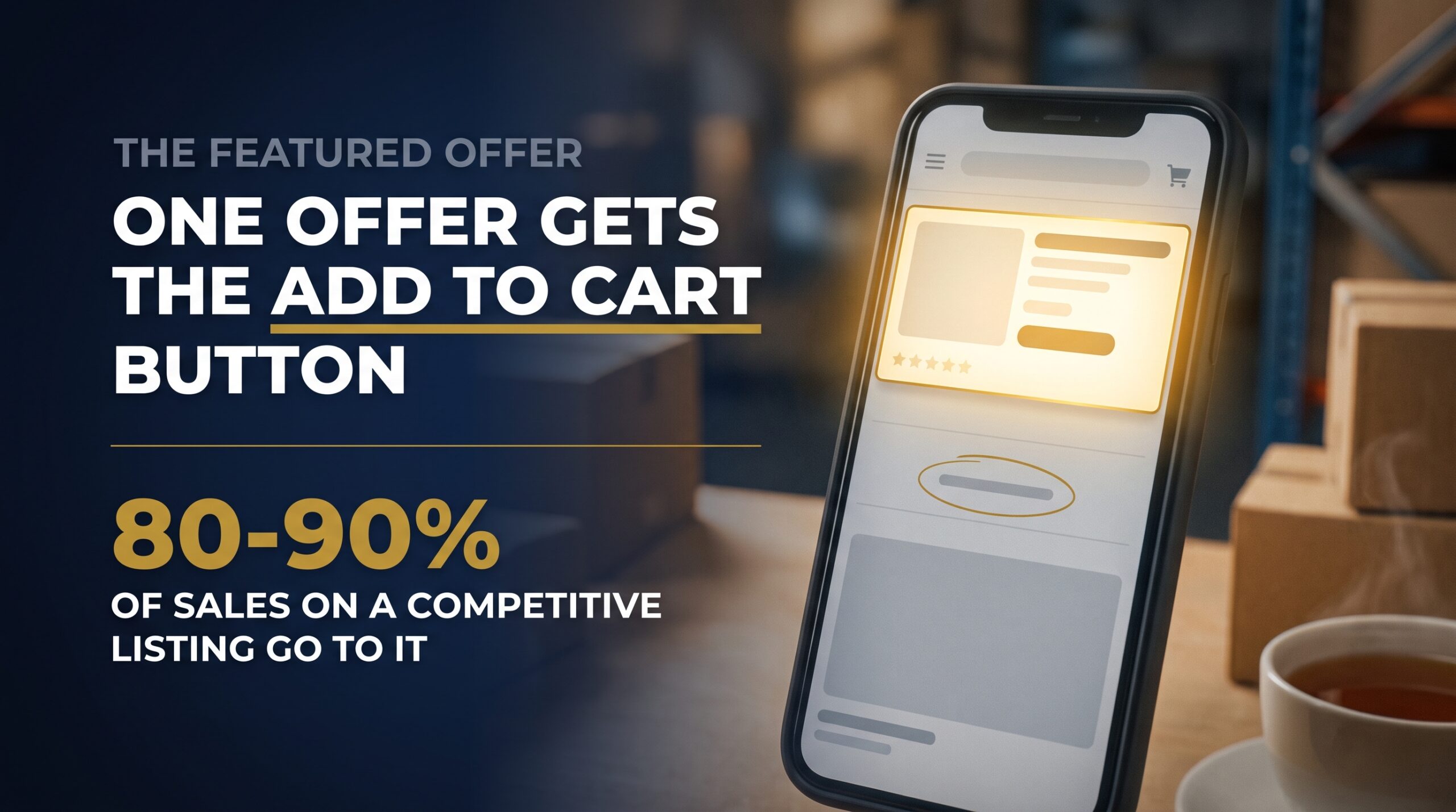 Phone showing a product page where the featured offer wins while other sellers sit below the fold