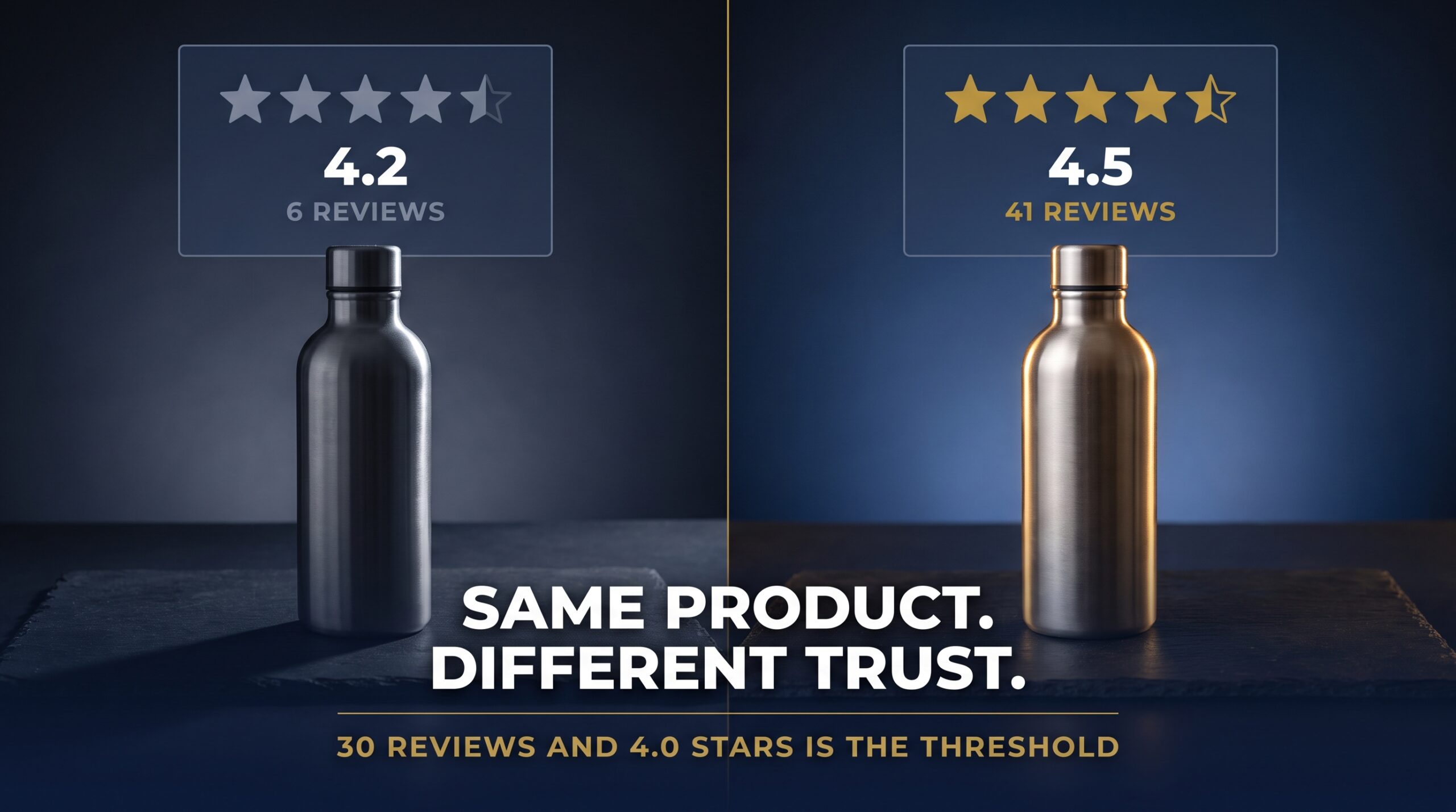 Comparison of a listing with 6 reviews at 4.2 stars beside one with 41 reviews at 4.5 stars